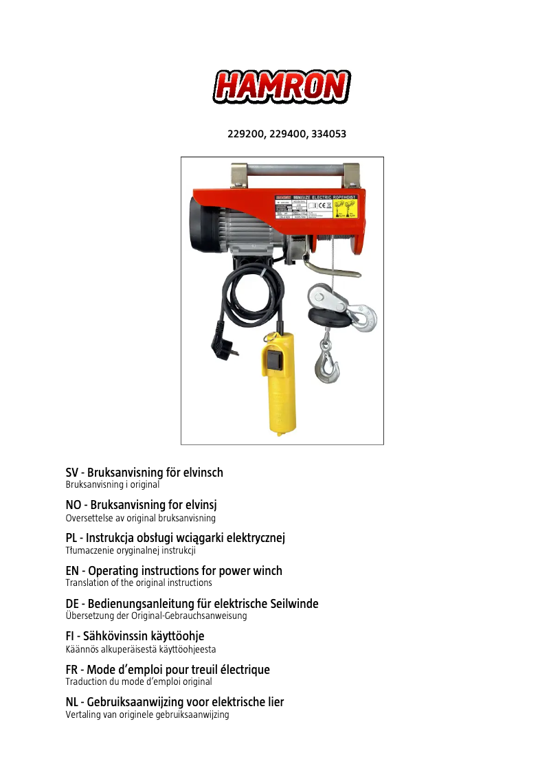 Page 1 de la notice Manuel utilisateur Hamron 334053