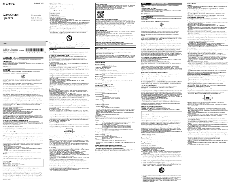 Page 1 de la notice Manuel utilisateur Sony LSPX-S2
