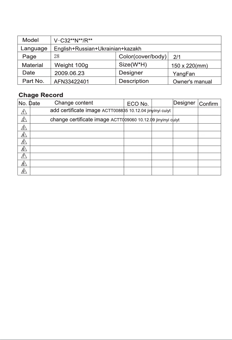 Page 1 de la notice Manuel utilisateur LG V-C3247ND