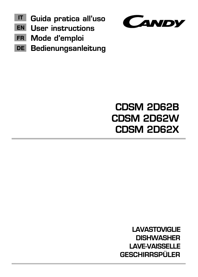 Page 1 de la notice Manuel utilisateur Candy CDSM 2D62W