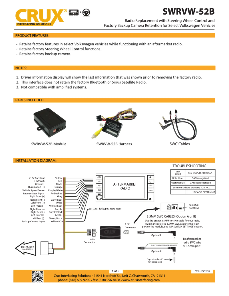 Page n°1 - Manuel utilisateur CRUX SWRVW-52B