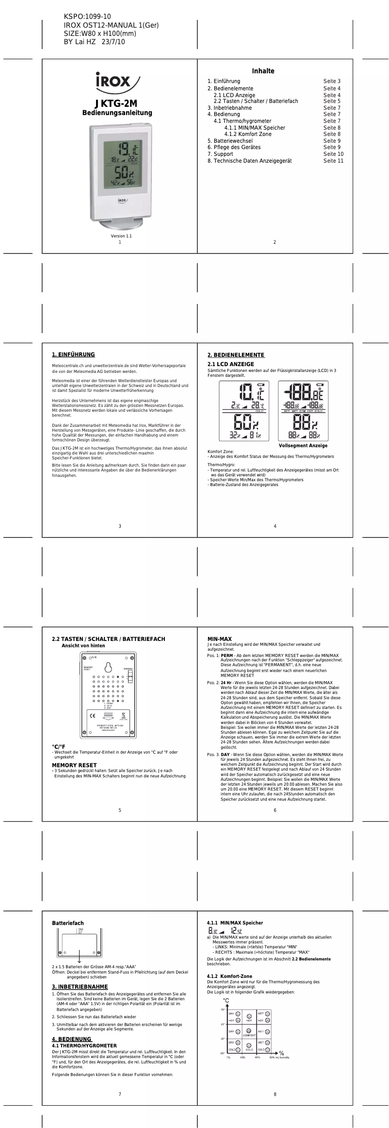 Page 1 de la notice Manuel utilisateur Irox JKTG-2M