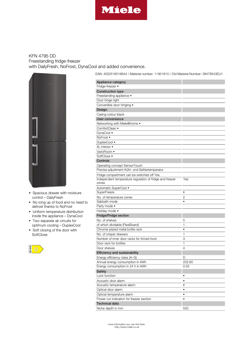 Page n°1 - Fiche technique Miele KFN 4795 DD