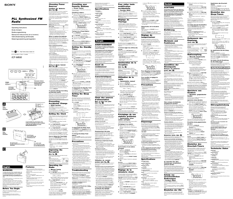 Image de la première page du manuel de l'appareil ICF-M600