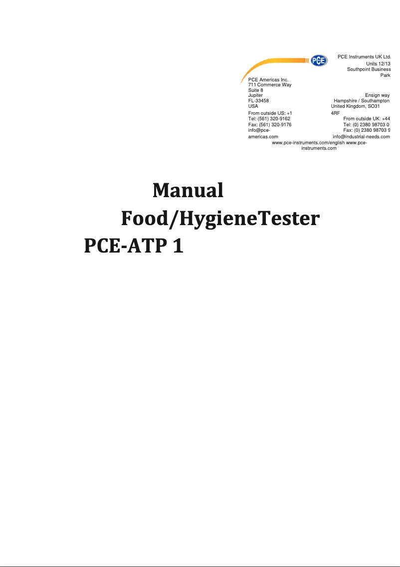 Page n°1 - Manuel utilisateur PCE Instruments PCE-ATP 1
