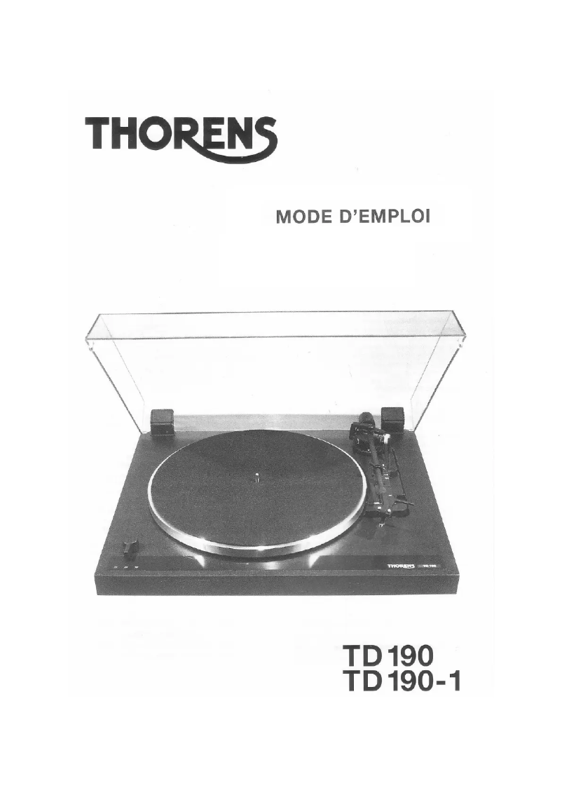Page 1 de la notice Manuel utilisateur Thorens TD 190-2