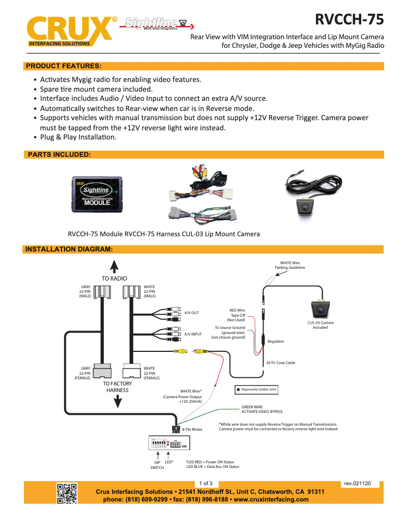 Page n°1 - Manuel utilisateur CRUX RVCCH-75
