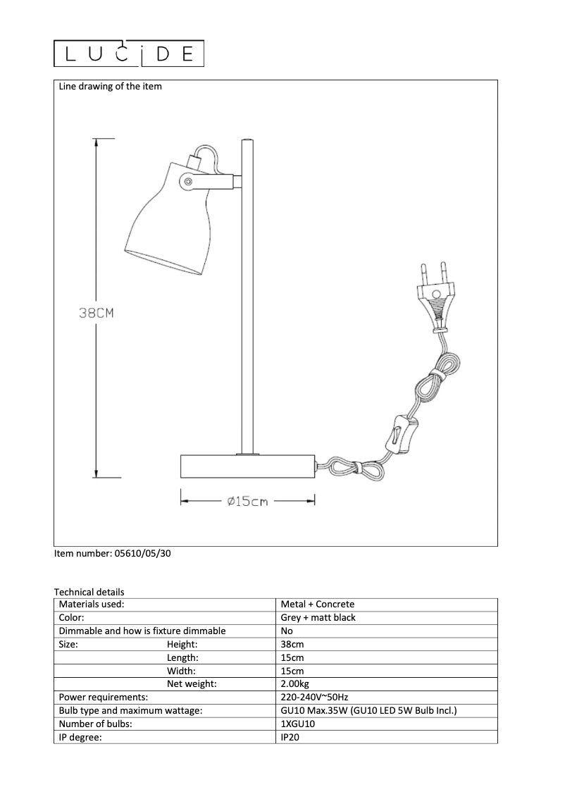 Page 1 de la notice Manuel utilisateur Lucide Concri led 05610/05/30