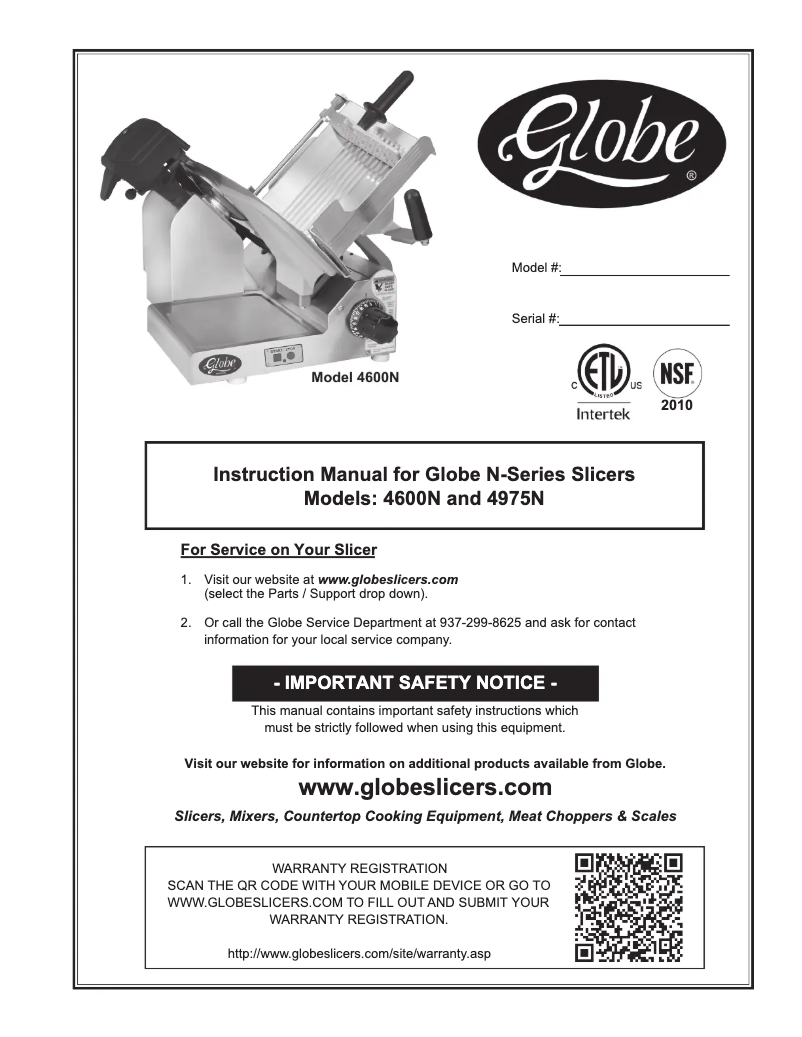 Page n°1 - Manuel utilisateur Globe 4975N