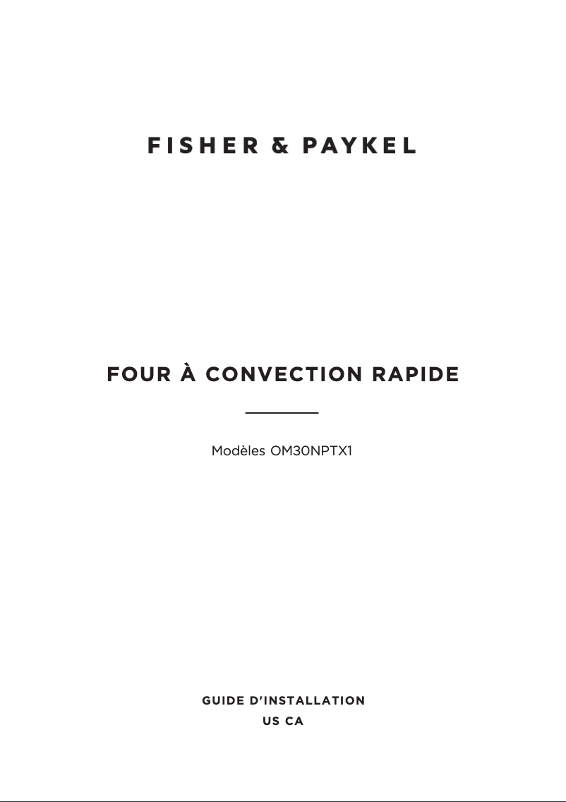 Page n°1 - Guide d'installation Fisher & Paykel OM30NPTX1