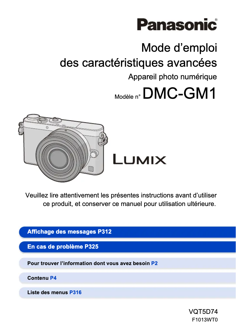 Page 1 de la notice Manuel utilisateur Panasonic Lumix DMC-GM1