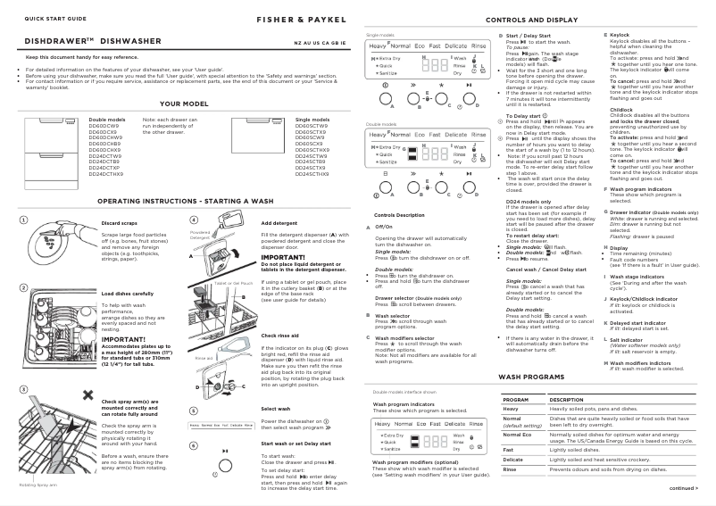 Page 1 de la notice Guide de démarrage rapide Fisher & Paykel DD24SCTX9 N