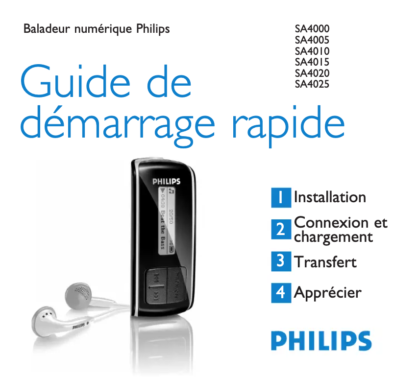 Page n°1 - Guide de démarrage rapide Philips SA4000