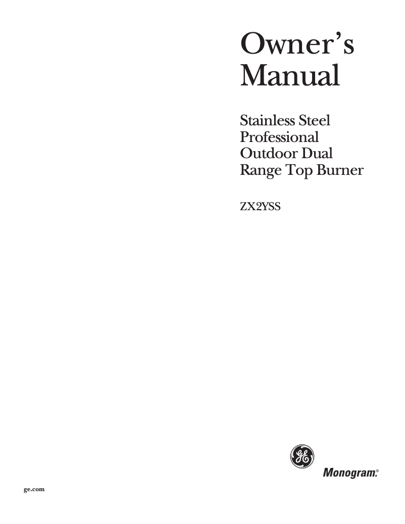 Page 1 de la notice Manuel d'utilisation et d'entretien GE ZX2NYSS