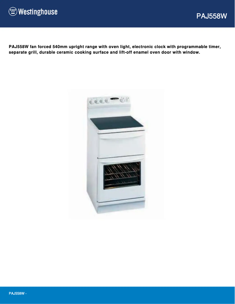 Page n°1 - Manuel utilisateur Westinghouse PAJ558W