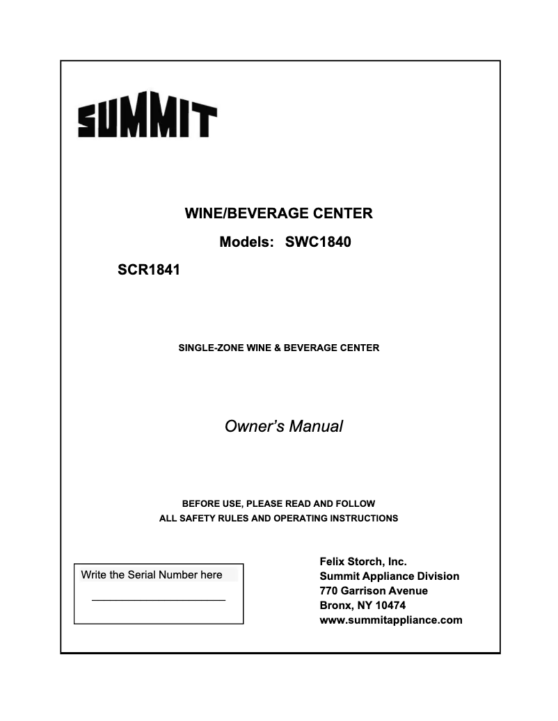 Página 1 del manual Manual de usuario Summit SCR1841