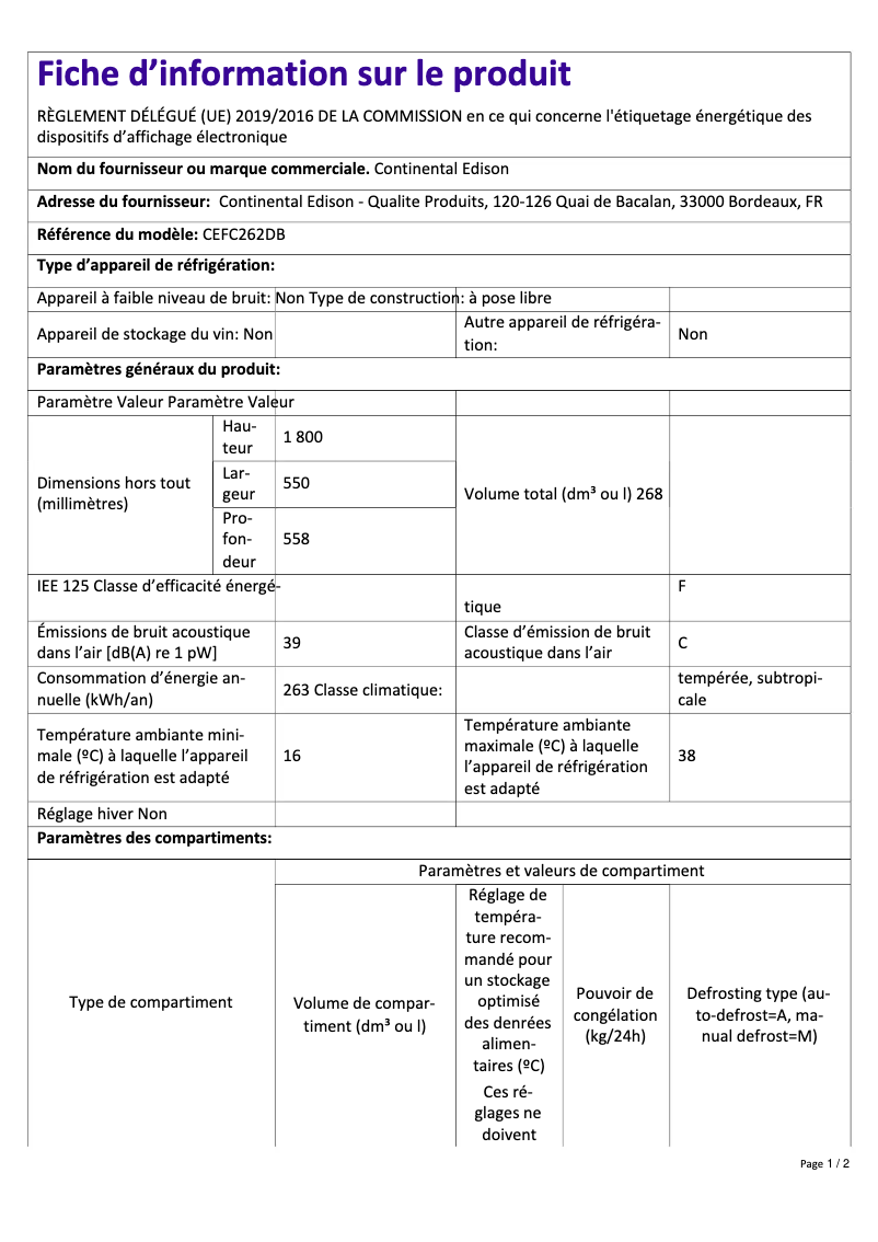 Image de la première page du manuel de l'appareil CEFC262DS
