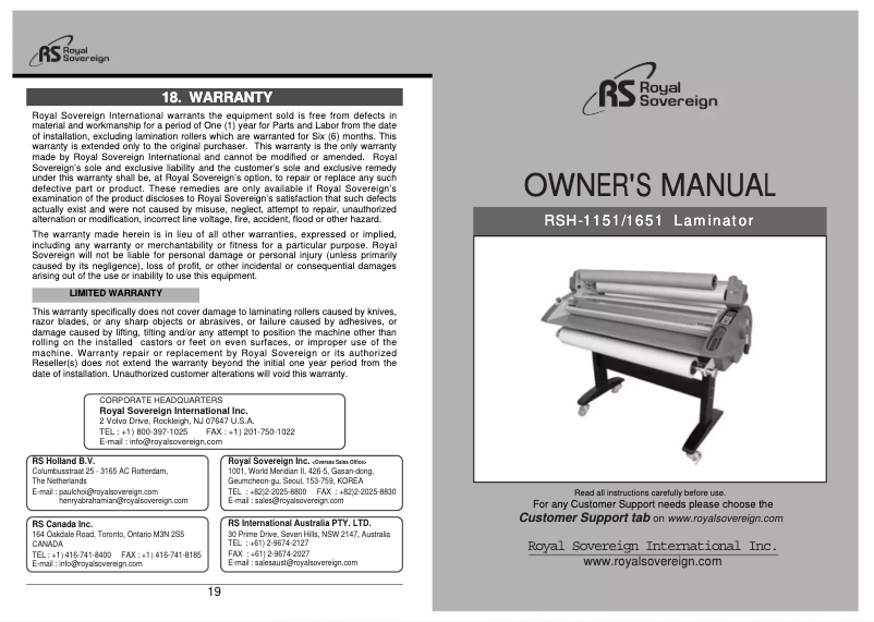 Page n°1 - Manuel utilisateur Royal Sovereign RSH-1651
