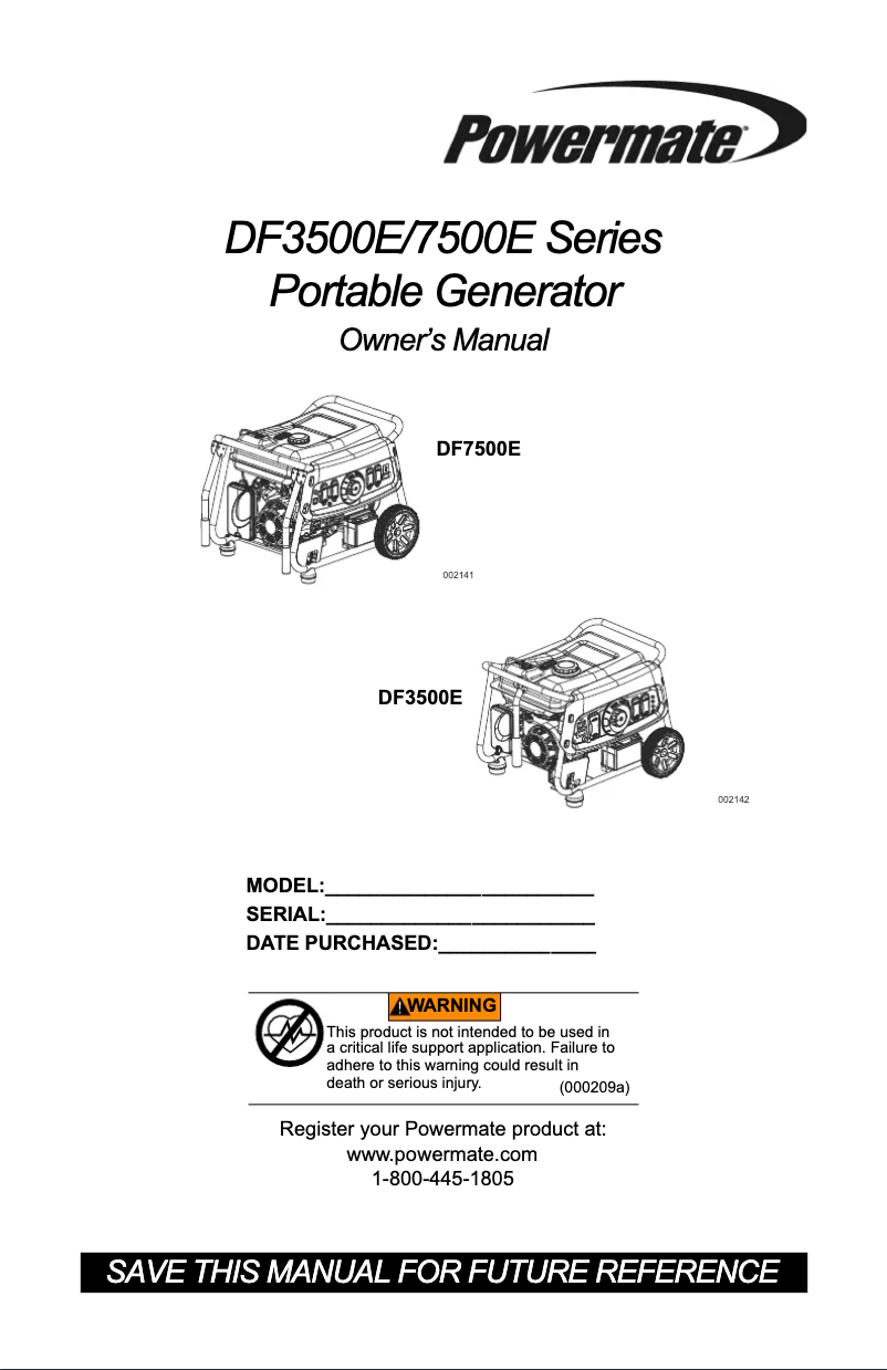 Page n°1 - Manuel utilisateur Powermate DF7500E
