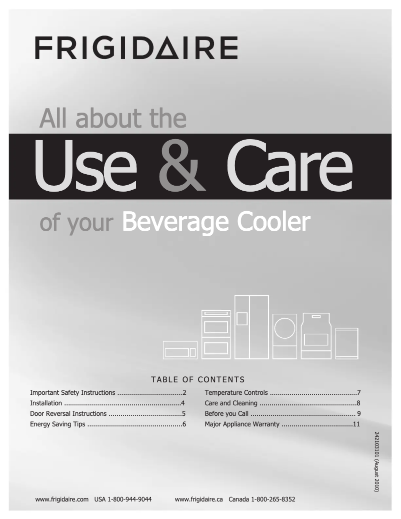 Page n°1 - Manuel d'utilisation et d'entretien Frigidaire FFBC4622QS