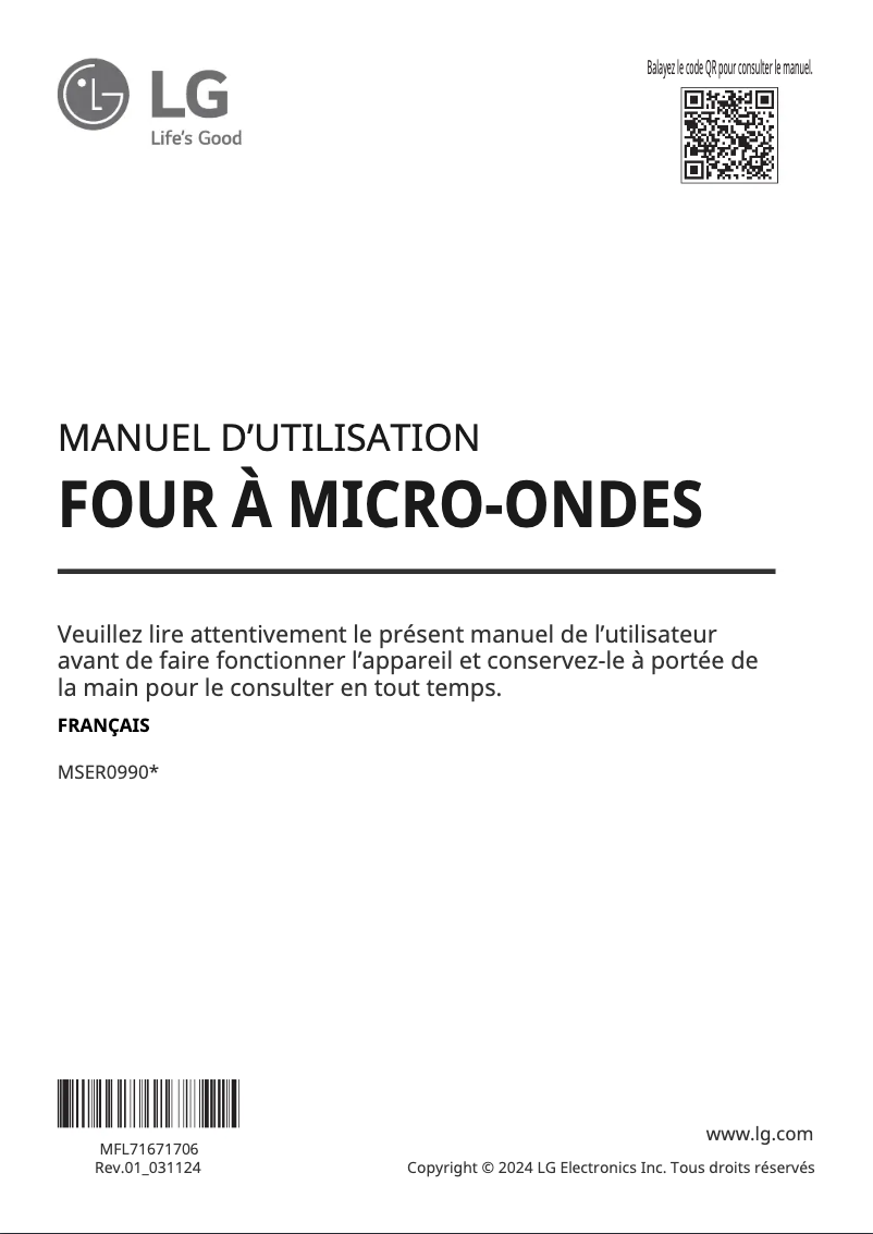 Page 1 de la notice Manuel utilisateur LG MSER0990S