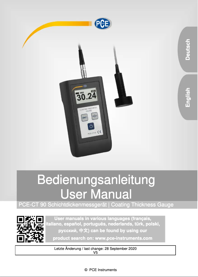 Page n°1 - Manuel utilisateur PCE Instruments PCE-CT 90