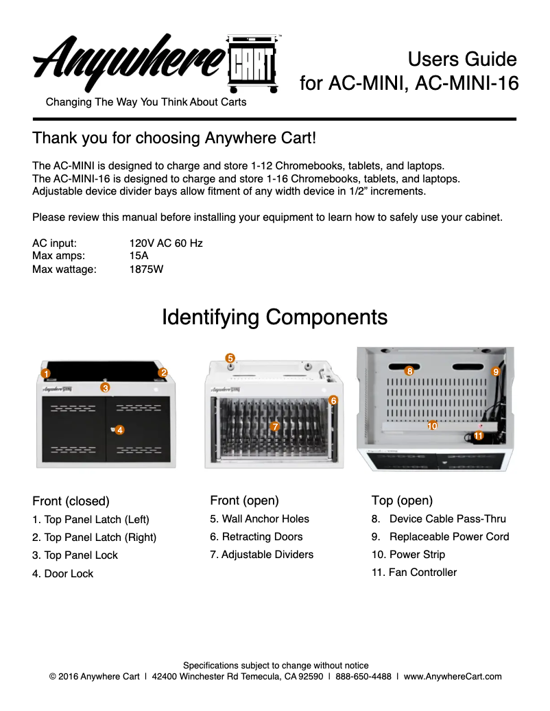 Page n°1 - Manuel utilisateur Anywhere Cart AC-MINI