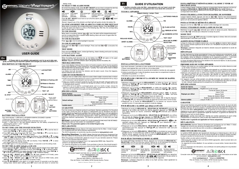 Page n°1 - Manuel utilisateur Geemarc Wake'N'Shake Voyager V2