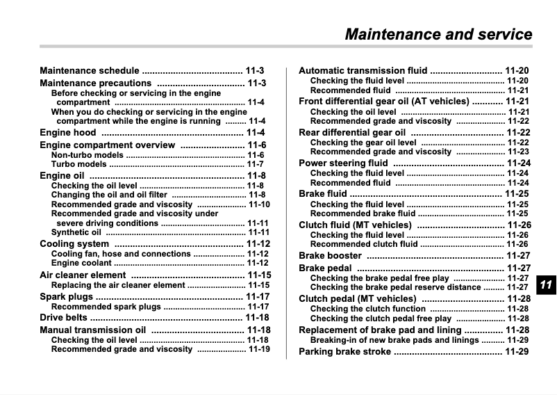 Page 1 de la notice Manuel d'utilisation et d'entretien Subaru Impreza (2006)