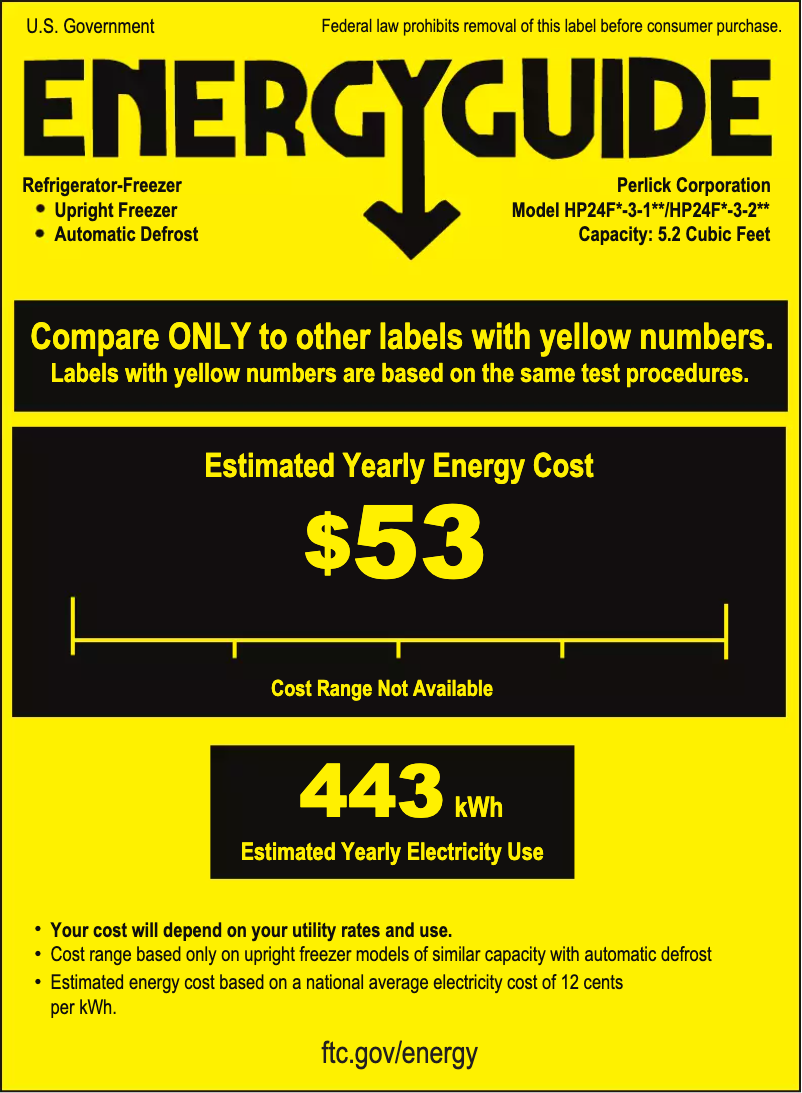 Page 1 de la notice Label énergétique Perlick HP24FO-3-1R