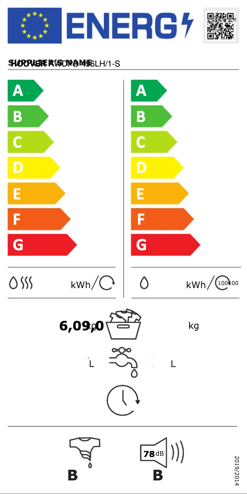 Page 1 de la notice Label énergétique Hoover AWDPD 496LH/1-S