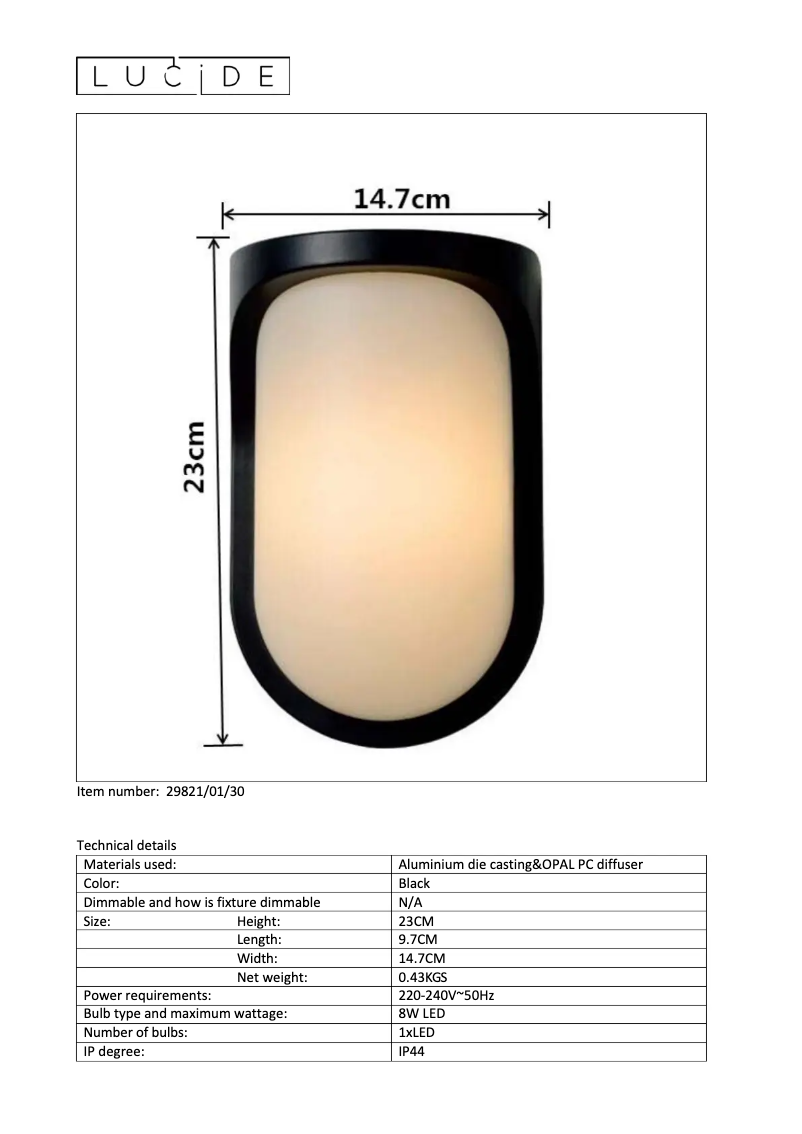 Page 1 de la notice Manuel utilisateur Lucide Lugo 29821/01/30