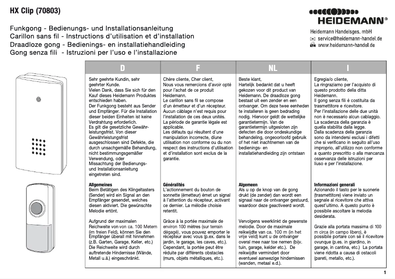 Page 1 de la notice Manuel utilisateur Heidemann 70803