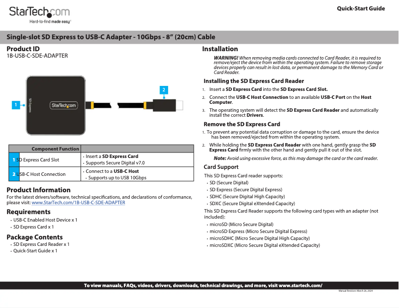 Image de la première page du manuel de l'appareil 1B-USB-C-SDE-ADAPTER
