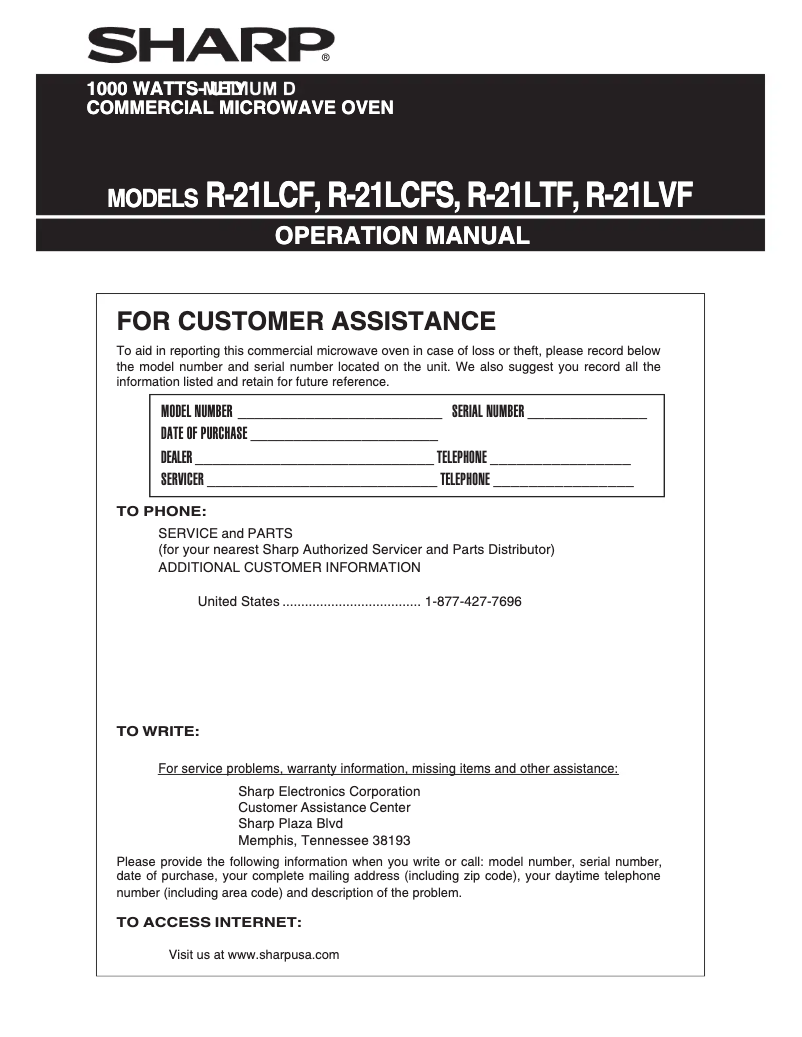 Page 1 de la notice Manuel utilisateur Sharp R-21LCFS