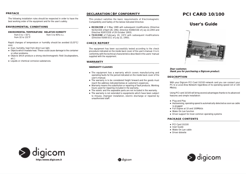Page n°1 - Manuel utilisateur Digicom PCI LAN 10-100