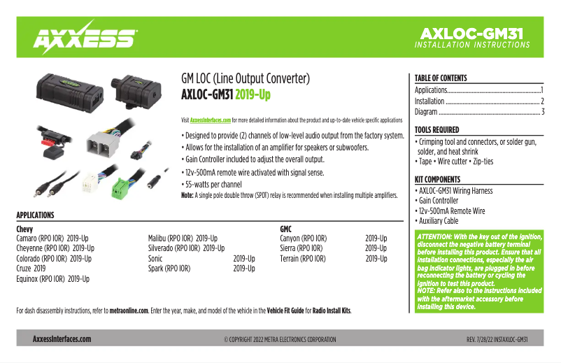 Página 1 del manual Guía de instalación Metra AXLOC-GM31