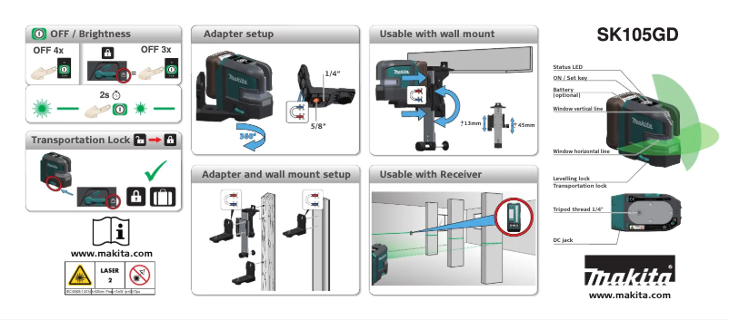 Page 1 de la notice Manuel utilisateur Makita SK105GDZ
