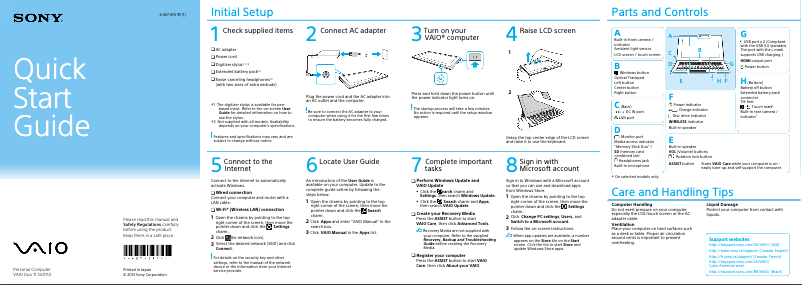 Page n°1 - Guide d'installation Sony Vaio Duo 11 SVD112290S