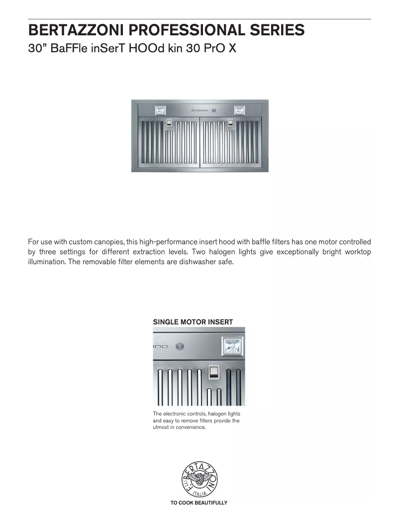 Page 1 de la notice Fiche technique Bertazzoni KIN30PROX