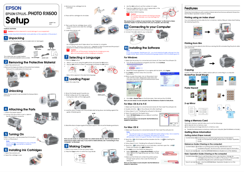 Image de la première page du manuel de l'appareil Stylus Photo RX600