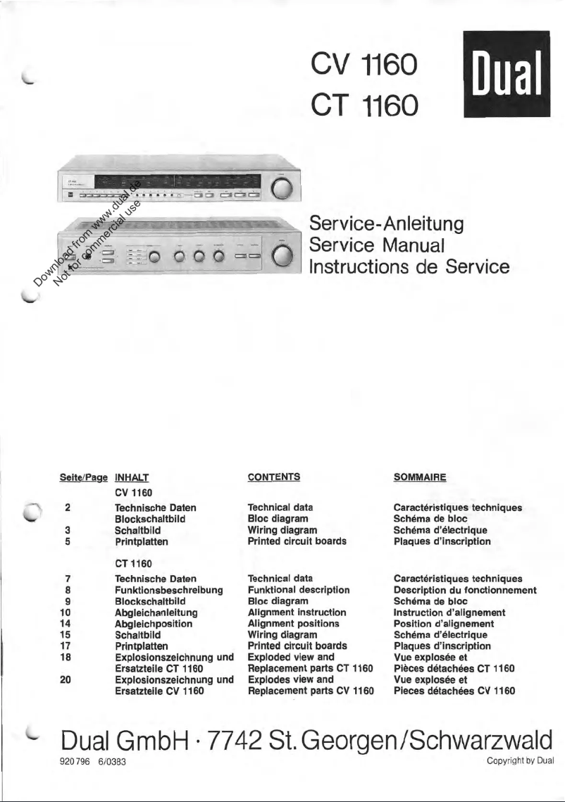 Page 1 de la notice Manuel utilisateur Dual CV 1160