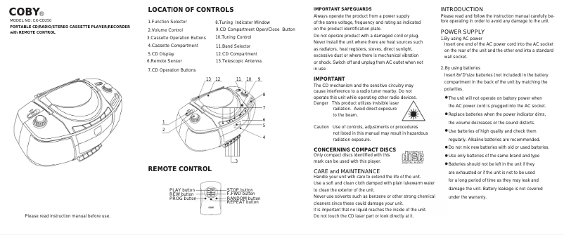 Página 1 del manual Manual de usuario Coby CX-CD250
