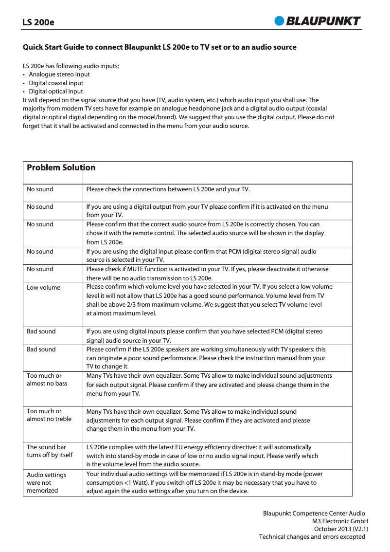 Page n°1 - Guide d'installation Blaupunkt LS 200e