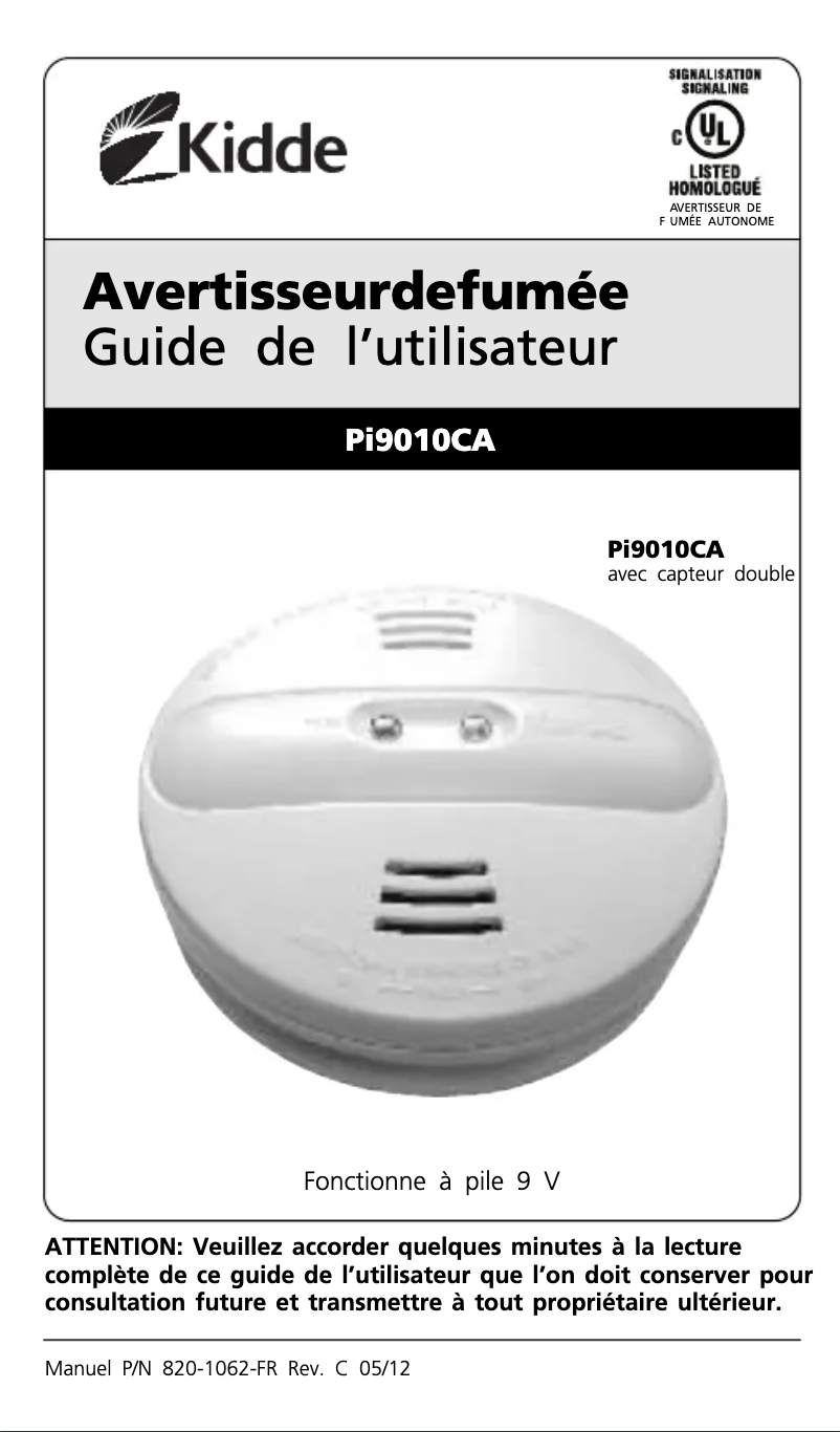 Page 1 de la notice Manuel utilisateur Kidde Pi9010CA
