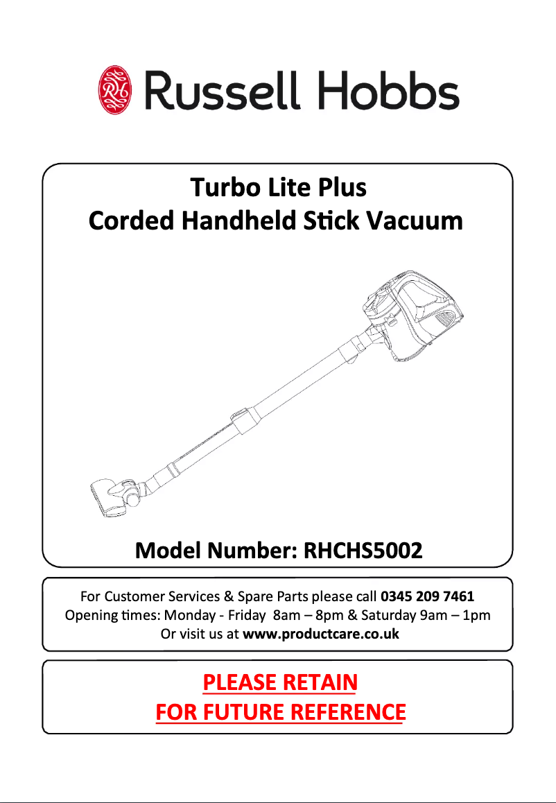 Image de la première page du manuel de l'appareil Turbo Lite Plus RHCHS5002