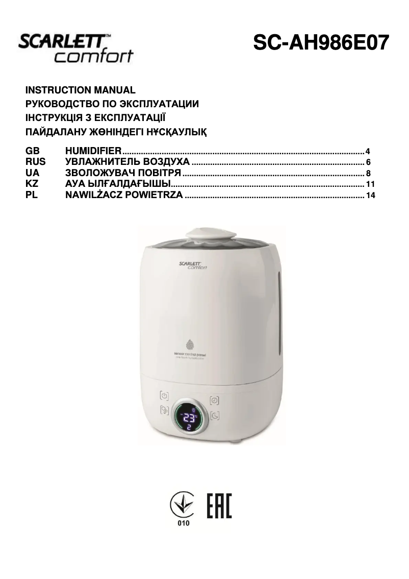 Page n°1 - Manuel utilisateur Scarlett SC-AH986E07