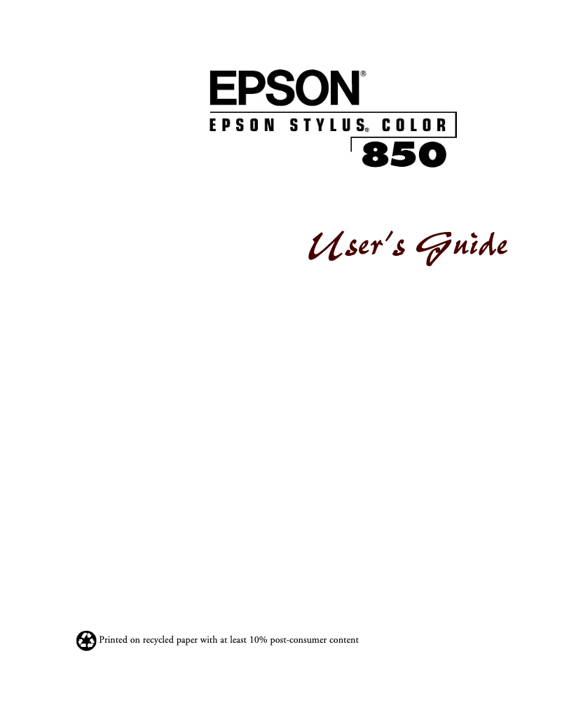 Page n°1 - Manuel utilisateur Epson Stylus Color 850