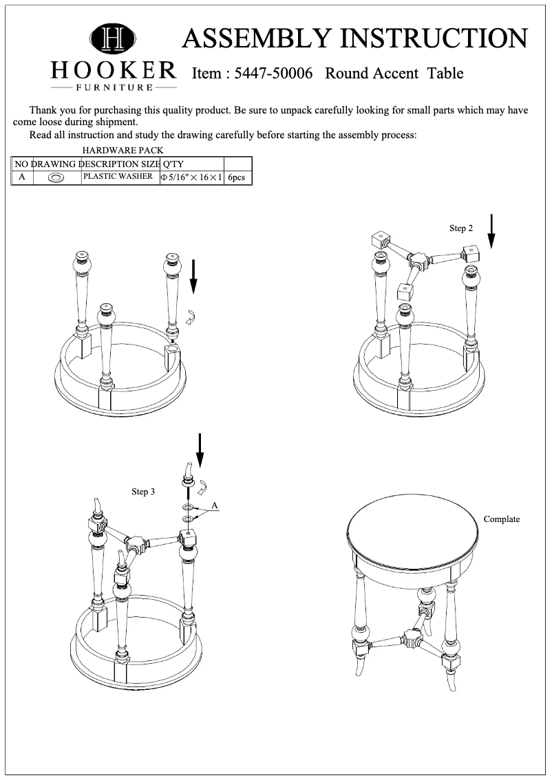 Page n°1 - Manuel utilisateur Hooker 5447-50006