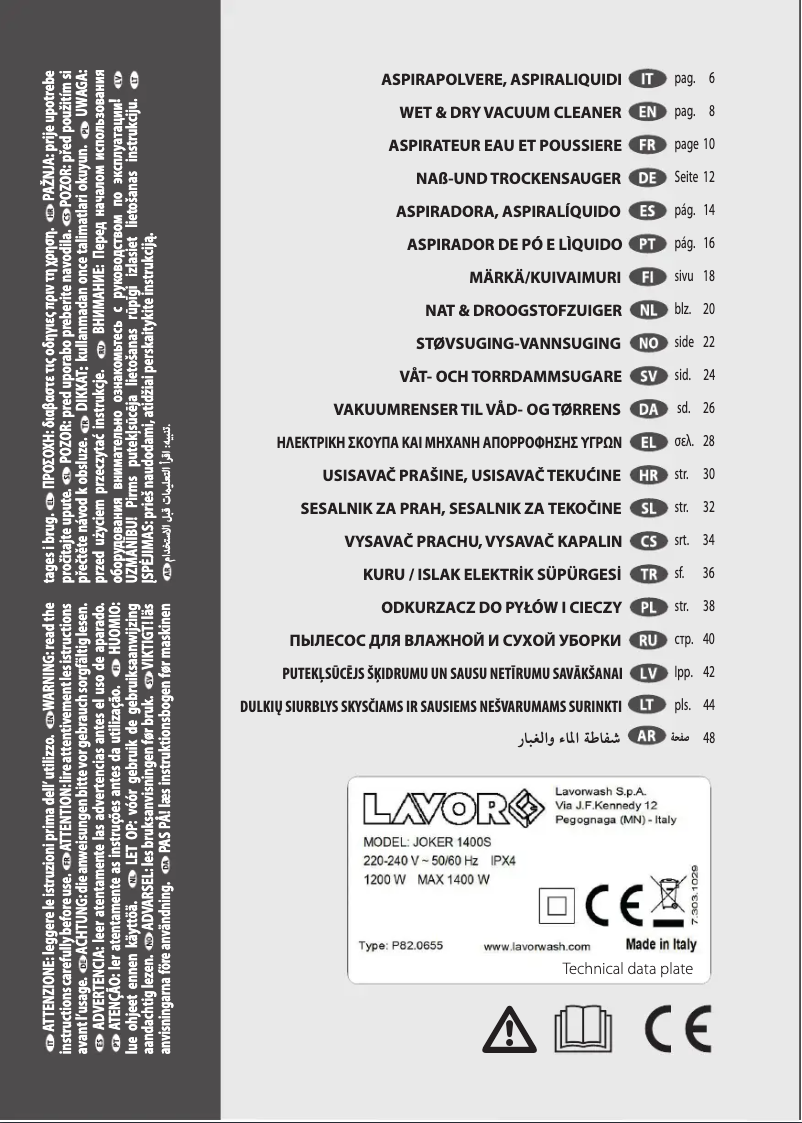 Page 1 de la notice Manuel utilisateur Lavorwash Jocker 1400 S